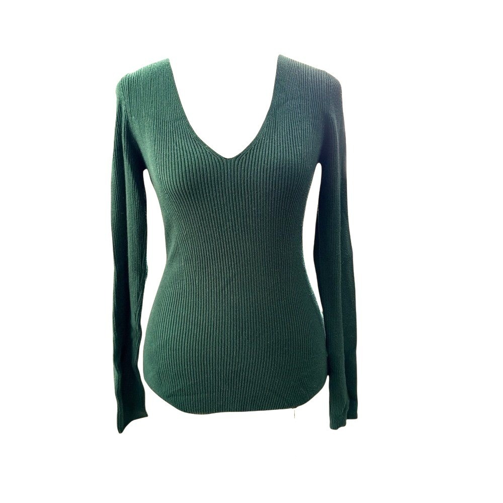 House of Harlow 1960 Ribbed V Neck Long Sleeve Bodysuit Forest Green